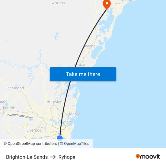 Brighton-Le-Sands to Ryhope map