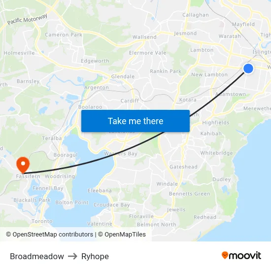 Broadmeadow to Ryhope map