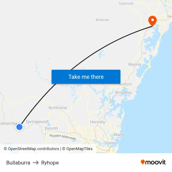 Bullaburra to Ryhope map