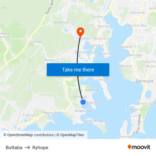 Buttaba to Ryhope map