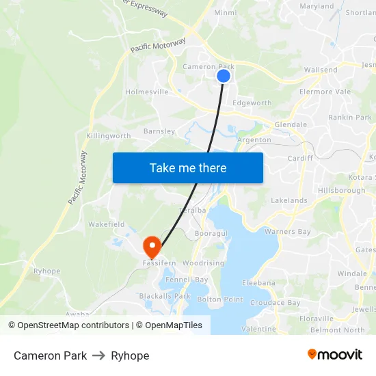 Cameron Park to Ryhope map