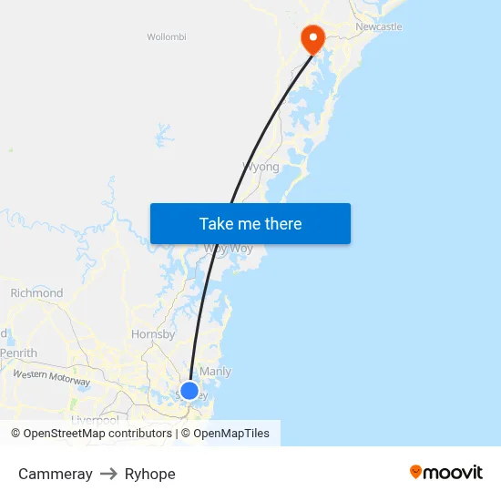 Cammeray to Ryhope map