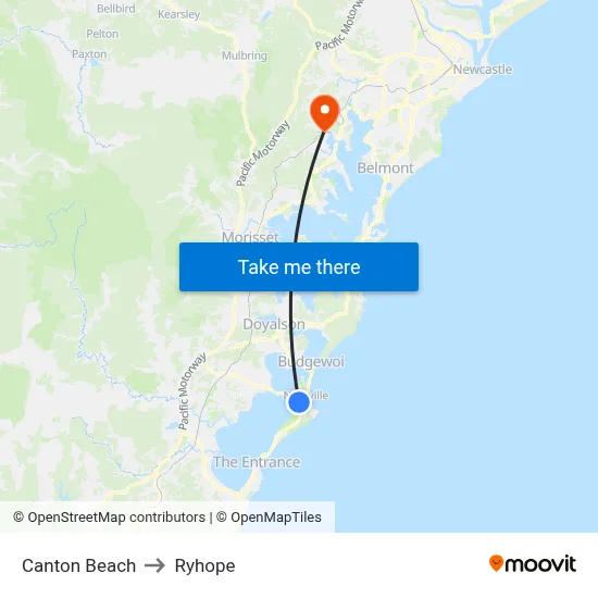 Canton Beach to Ryhope map