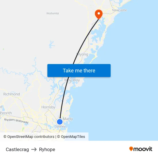 Castlecrag to Ryhope map