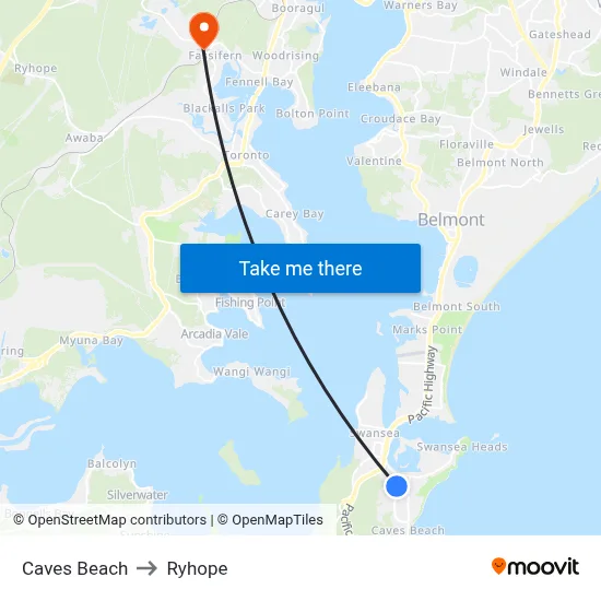 Caves Beach to Ryhope map