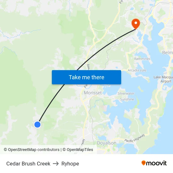 Cedar Brush Creek to Ryhope map
