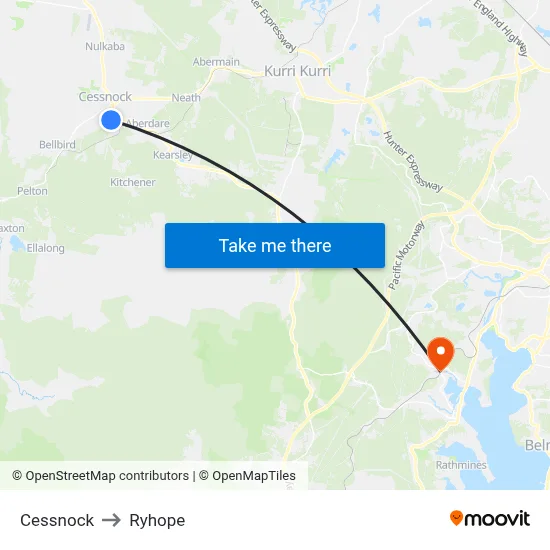 Cessnock to Ryhope map