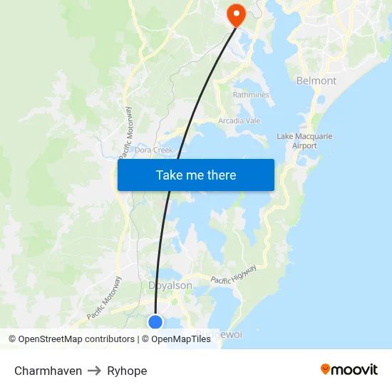 Charmhaven to Ryhope map