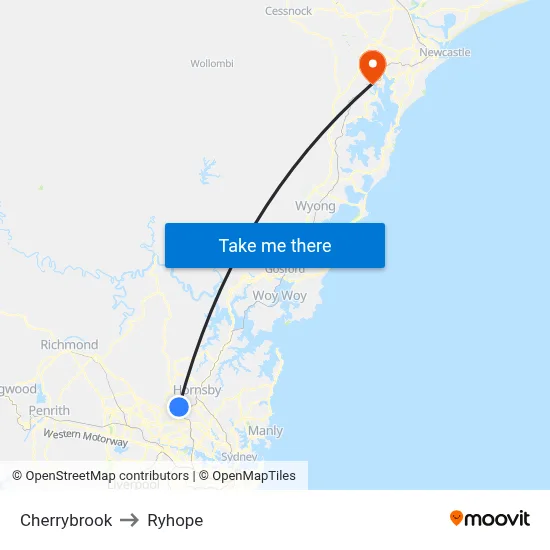 Cherrybrook to Ryhope map