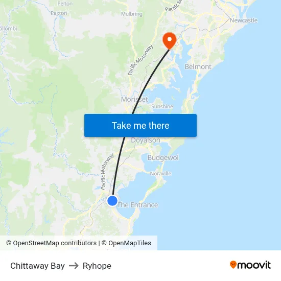 Chittaway Bay to Ryhope map
