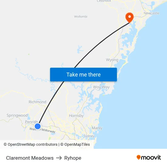 Claremont Meadows to Ryhope map