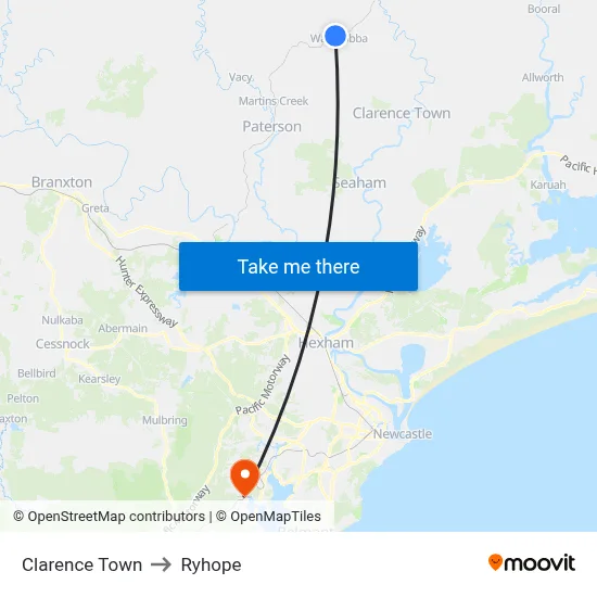 Clarence Town to Ryhope map