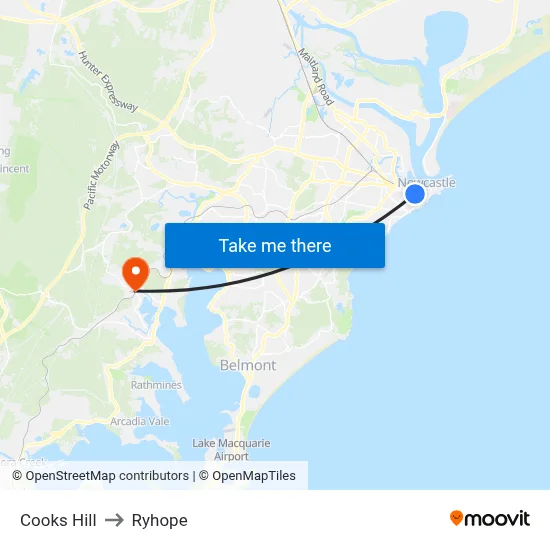 Cooks Hill to Ryhope map