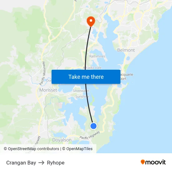 Crangan Bay to Ryhope map