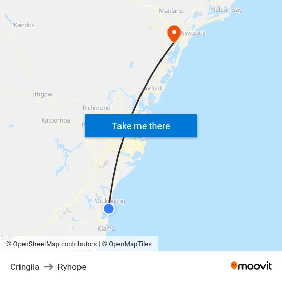 Cringila to Ryhope map