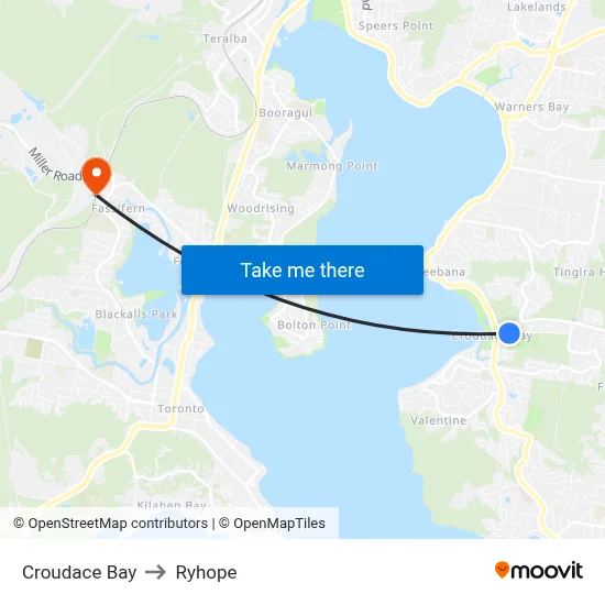 Croudace Bay to Ryhope map