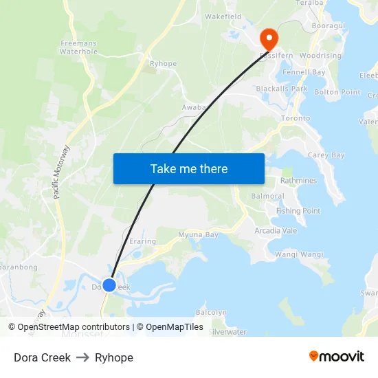 Dora Creek to Ryhope map