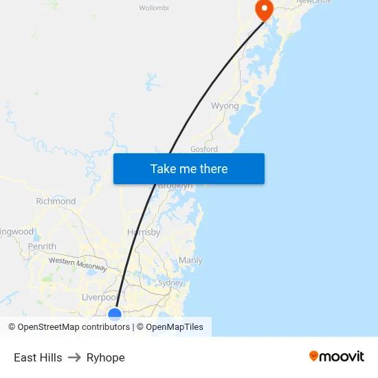 East Hills to Ryhope map