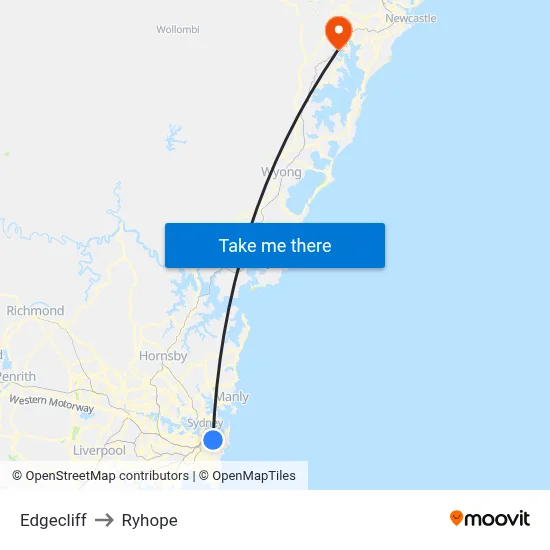 Edgecliff to Ryhope map