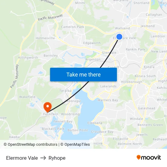 Elermore Vale to Ryhope map