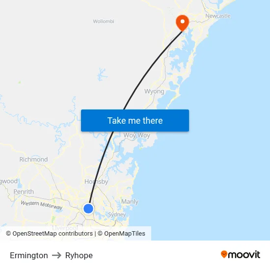 Ermington to Ryhope map