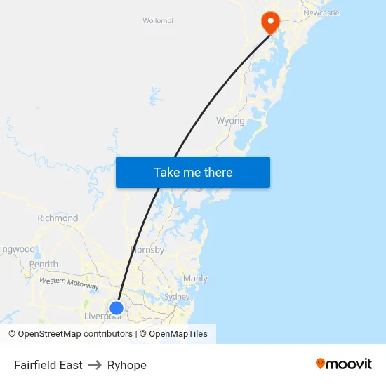 Fairfield East to Ryhope map
