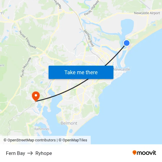 Fern Bay to Ryhope map