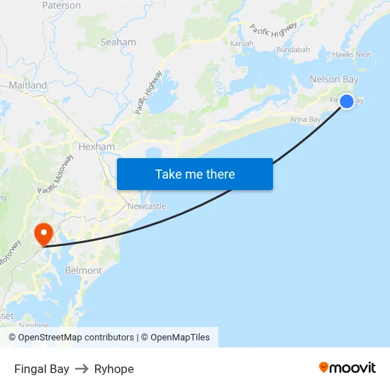 Fingal Bay to Ryhope map