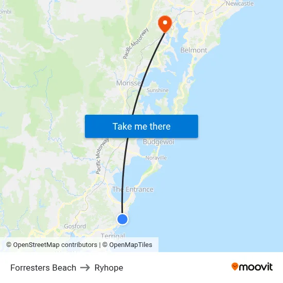 Forresters Beach to Ryhope map