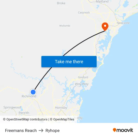 Freemans Reach to Ryhope map