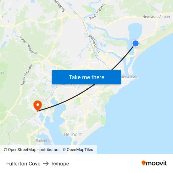 Fullerton Cove to Ryhope map