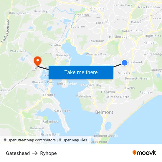 Gateshead to Ryhope map