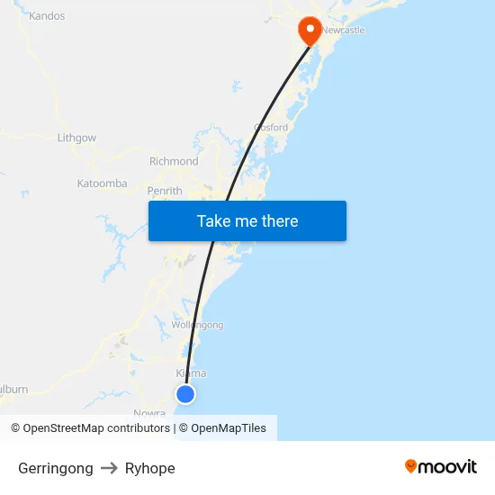 Gerringong to Ryhope map