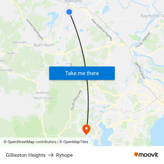 Gillieston Heights to Ryhope map