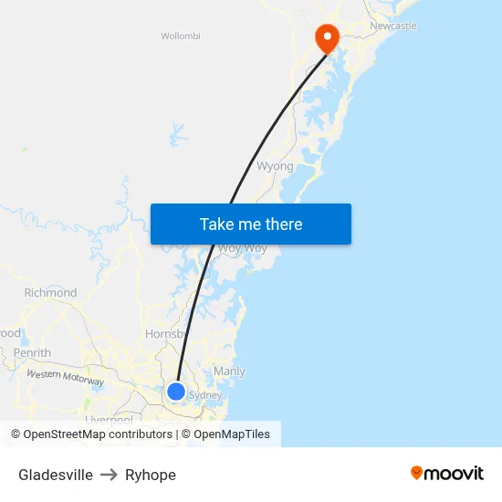 Gladesville to Ryhope map