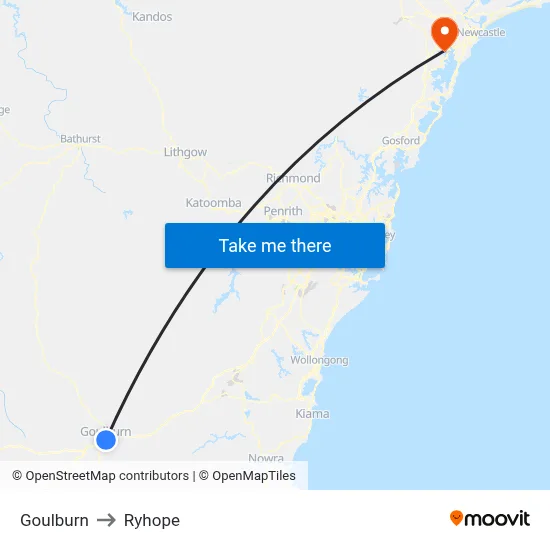 Goulburn to Ryhope map