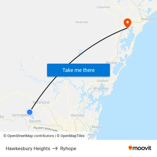 Hawkesbury Heights to Ryhope map