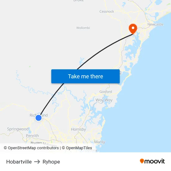 Hobartville to Ryhope map