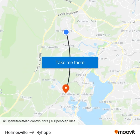 Holmesville to Ryhope map