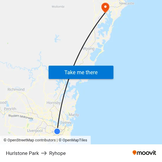 Hurlstone Park to Ryhope map