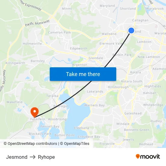 Jesmond to Ryhope map