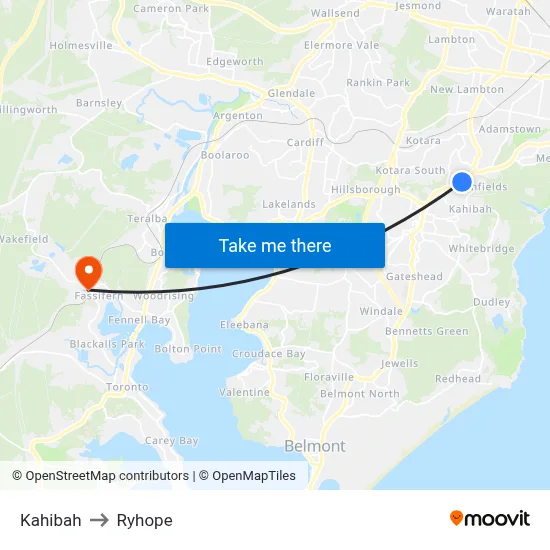 Kahibah to Ryhope map