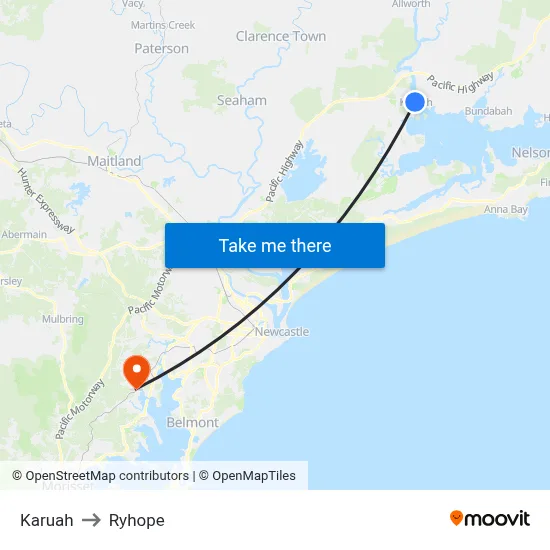 Karuah to Ryhope map