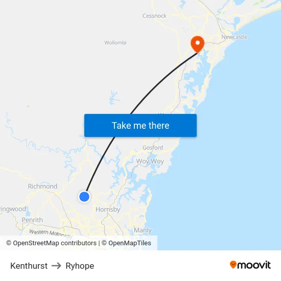 Kenthurst to Ryhope map