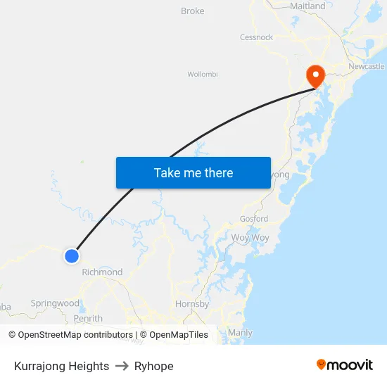 Kurrajong Heights to Ryhope map