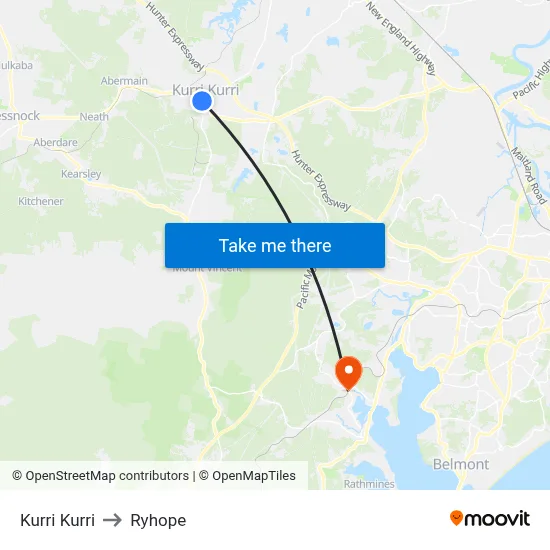 Kurri Kurri to Ryhope map