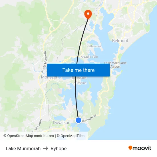 Lake Munmorah to Ryhope map