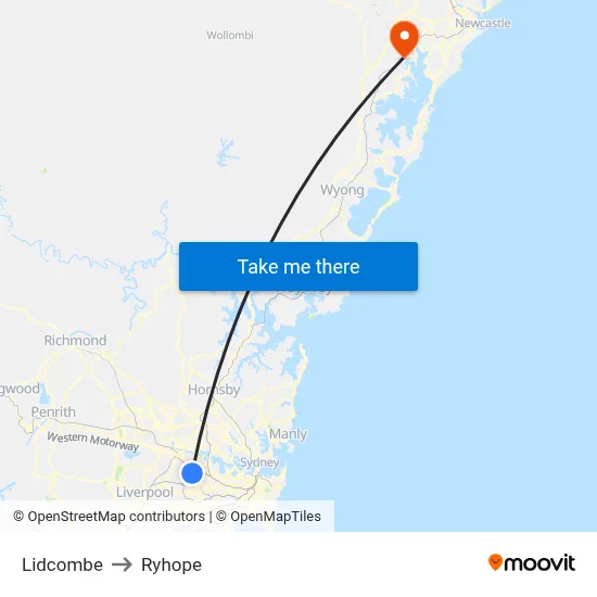 Lidcombe to Ryhope map