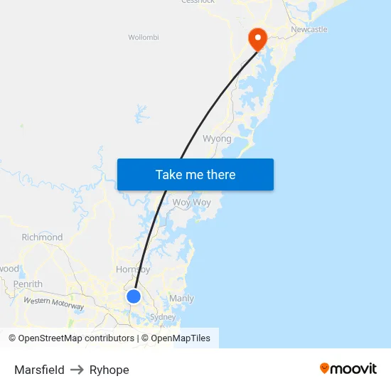 Marsfield to Ryhope map