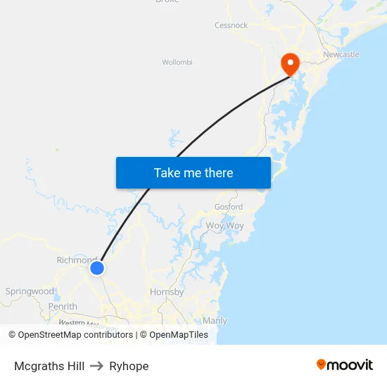 Mcgraths Hill to Ryhope map